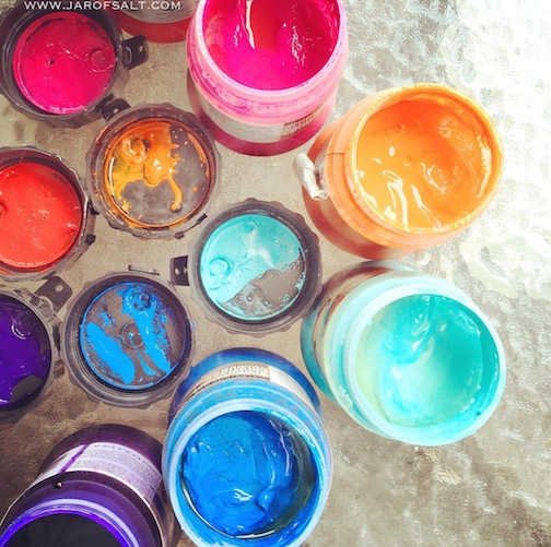 colorful jars of paint
